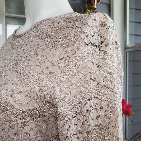 Vintage Harve Benard Beige Floral Abstract Lace Longsleeved Top - Picture 4 of 7